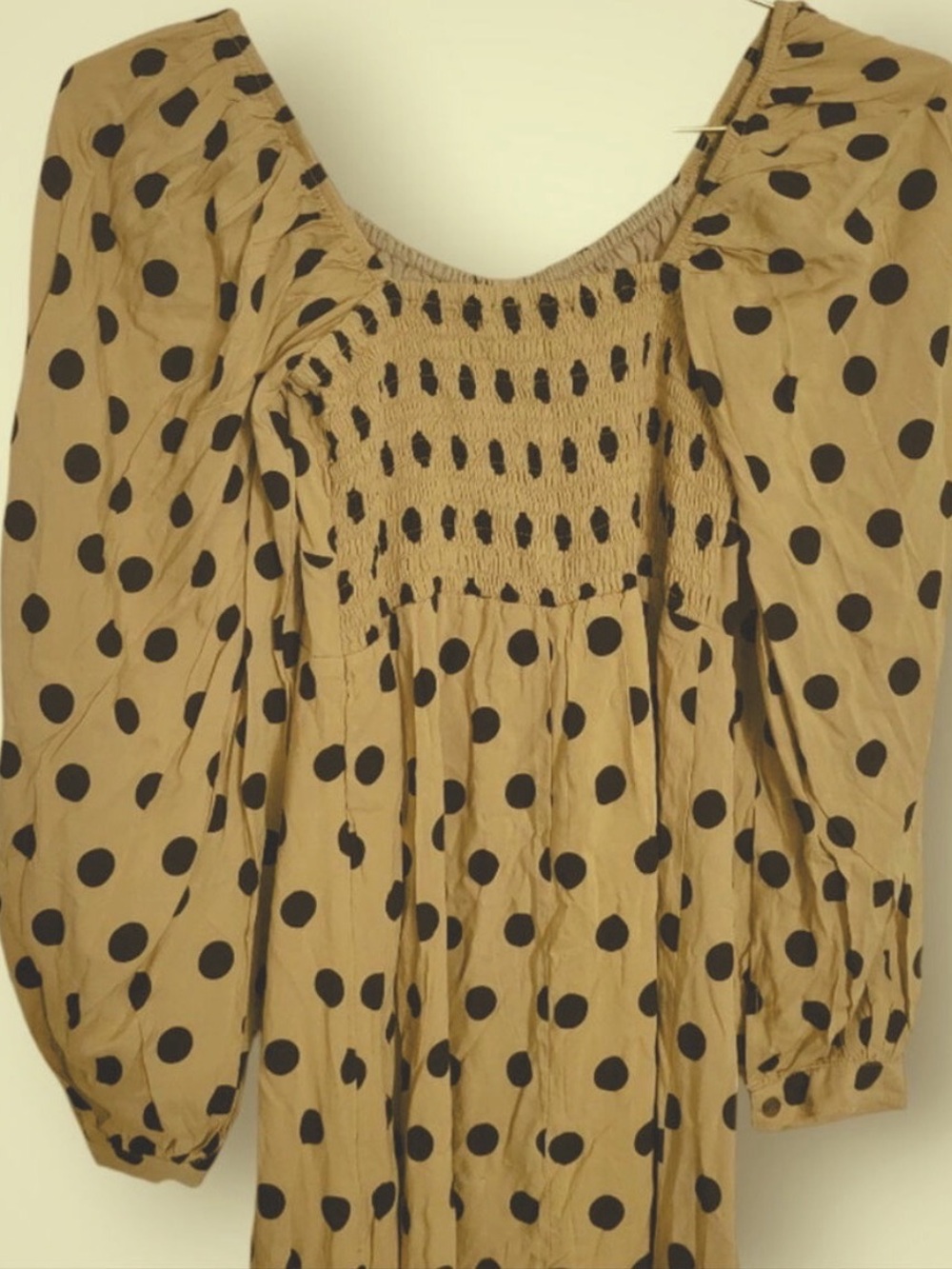 Faithfull the‎ Brand Beige Midi Dress with Black Polka Dots - Picture 8 of 12